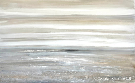 "Sand Dunes" Giclée Print, Coastal Abstract Painting, Grey, Beige, Taupe, White,