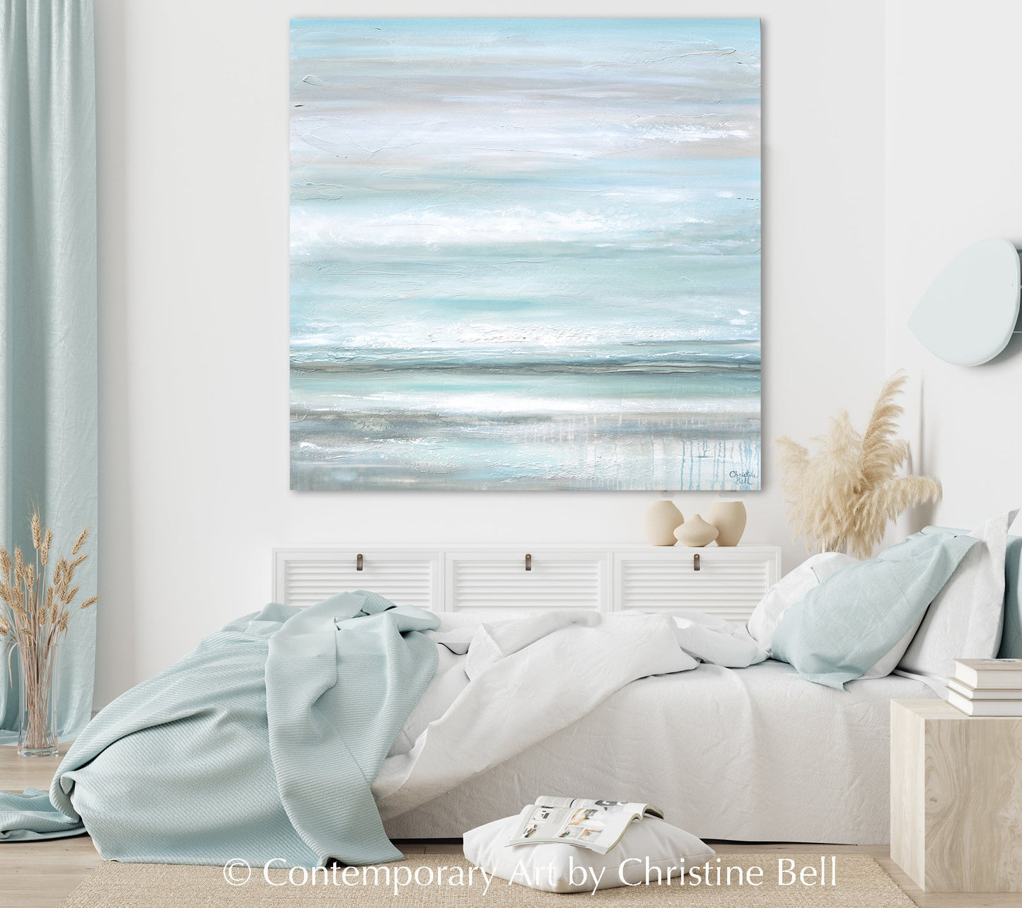 "Euphoria" GICLEE PRINT Coastal Abstract Painting, Seafoam Green Light Blue, Grey, White