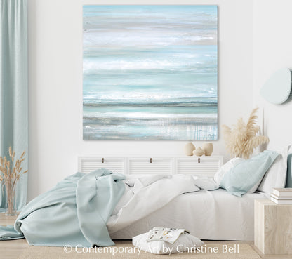 "Euphoria" GICLEE PRINT Coastal Abstract Painting, Seafoam Green Light Blue, Grey, White