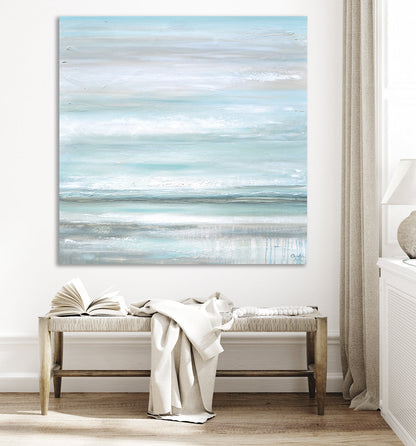 "Euphoria" GICLEE PRINT Coastal Abstract Painting, Seafoam Green Light Blue, Grey, White
