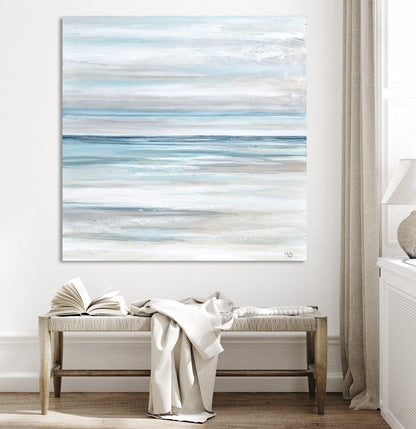 "Tranquility" GICLEE PRINT Coastal Abstract Painting, Neutral, Grey, White, Taupe, Blue