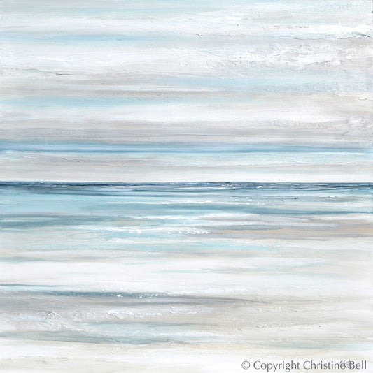 "Tranquility" GICLEE PRINT Coastal Abstract Painting, Neutral, Grey, White, Taupe, Blue