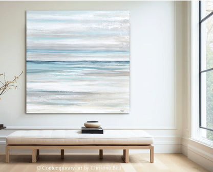 "Tranquility" GICLEE PRINT Coastal Abstract Painting, Neutral, Grey, White, Taupe, Blue