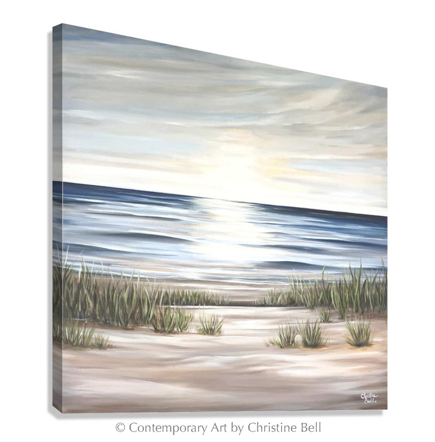 "Sunlit Sea" GICLÉE PRINT Coastal Ocean Beach Painting, Seascape, Landscape, Seagrass, Light Blue, Beige, White