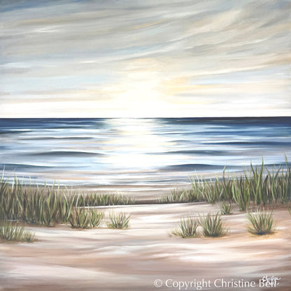 "Sunlit Sea" GICLÉE PRINT Coastal Ocean Beach Painting, Seascape, Landscape, Seagrass, Light Blue, Beige, White