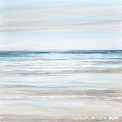 "Beach Walk" GICLEE PRINT Coastal Abstract Painting, Light Blue, Grey, White