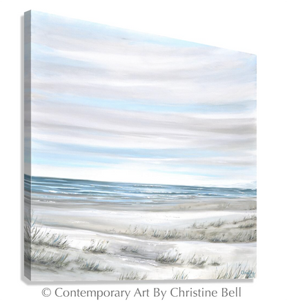 "Coastal Whispers" GICLEE PRINT Coastal Abstract Painting, Neutral, Light Blue, Grey, White, Taupe
