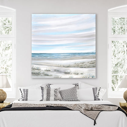 "Coastal Whispers" GICLEE PRINT Coastal Abstract Painting, Neutral, Light Blue, Grey, White, Taupe