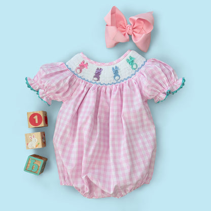 Smocked Pink Bunny Bubble