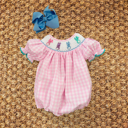 Smocked Pink Bunny Bubble