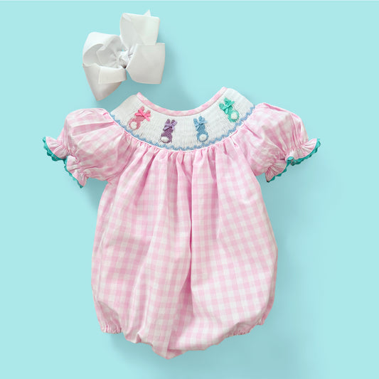 Smocked Pink Bunny Bubble