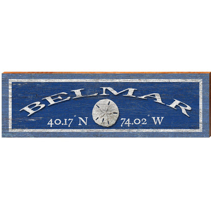 Belmar Sand Dollar Navy Latitude Longitude | Wall Art Print on Real Wood