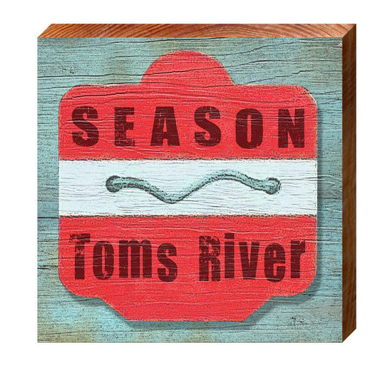 Toms River Red Beach Tag | Wall Art Print on Real Wood