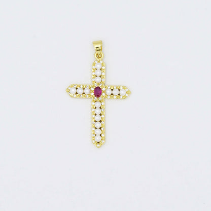 Pearl Gem Cross Charm