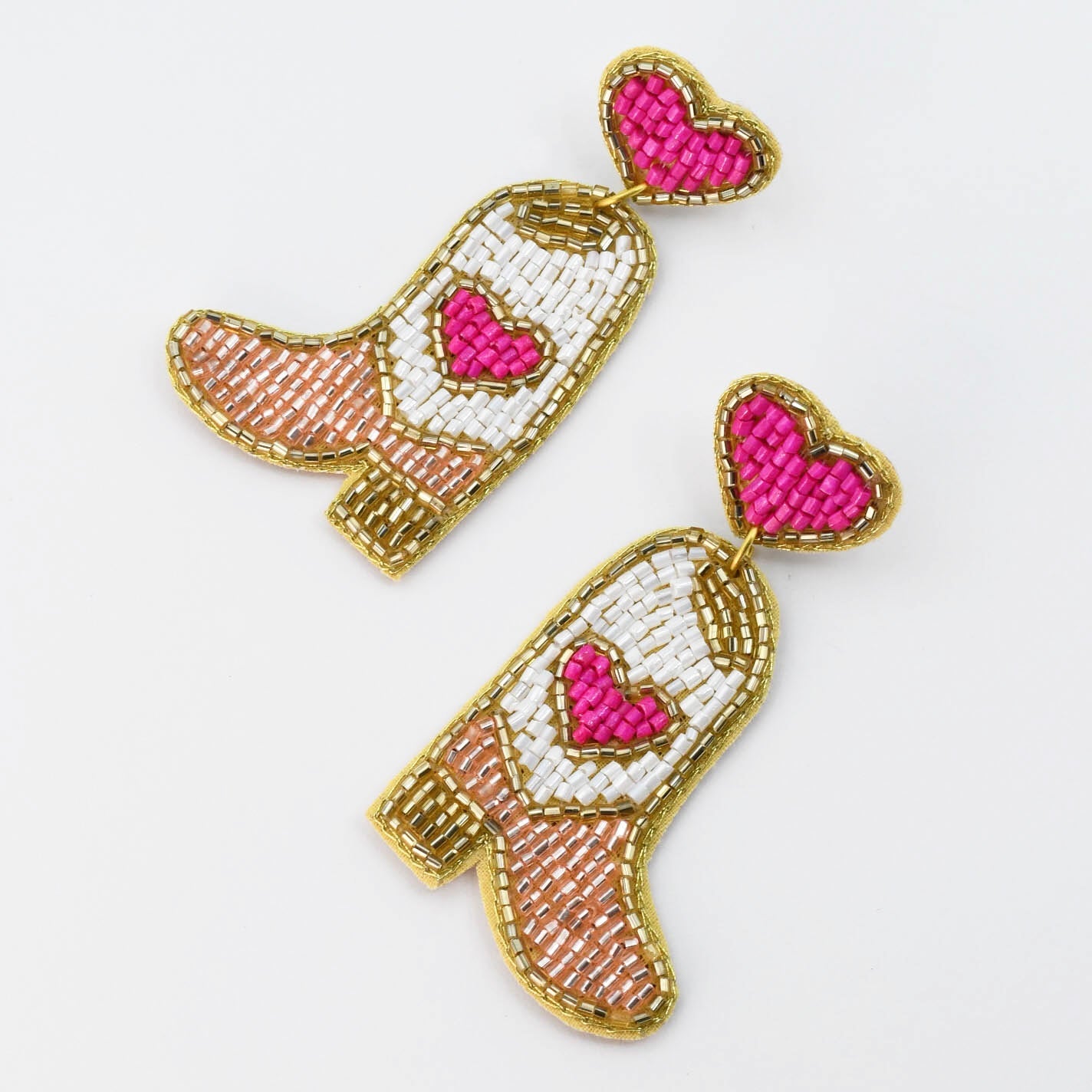 Pink Heart Boot Beaded Earrings