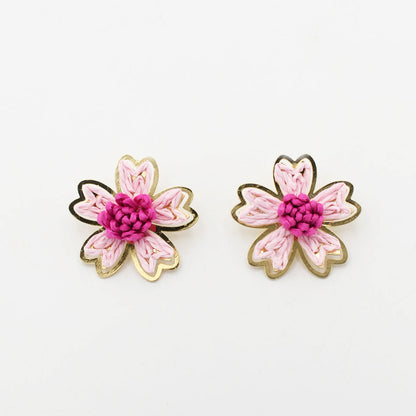Pink Raffia Flower Stud A49