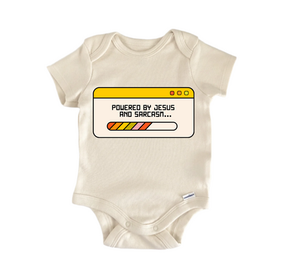 Powered Sarcasm Jesus Newborn Baby Onesie® Bodysuit