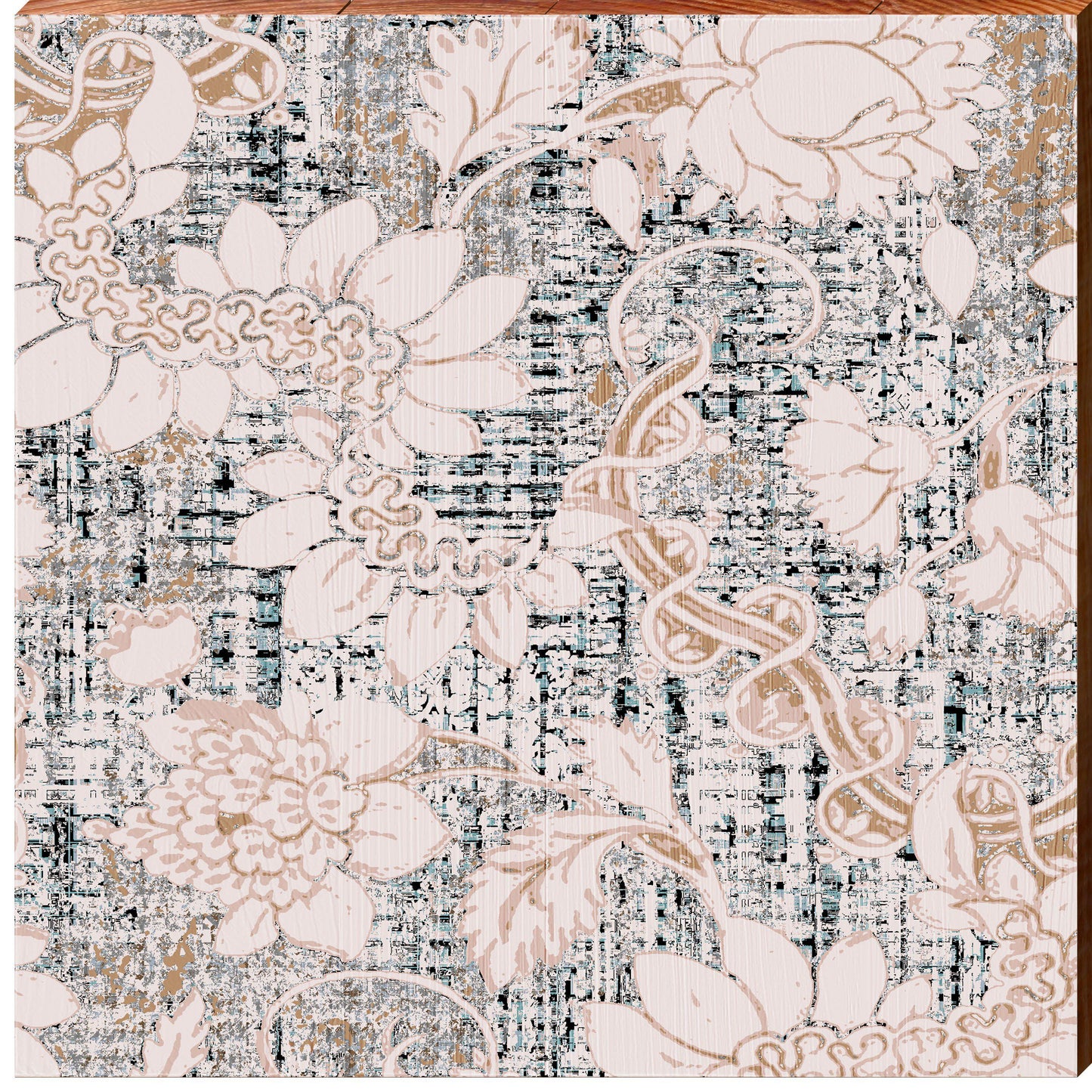 Boho Rug Pattern Light & Dark Floral | Wall Art Print on Real Wood