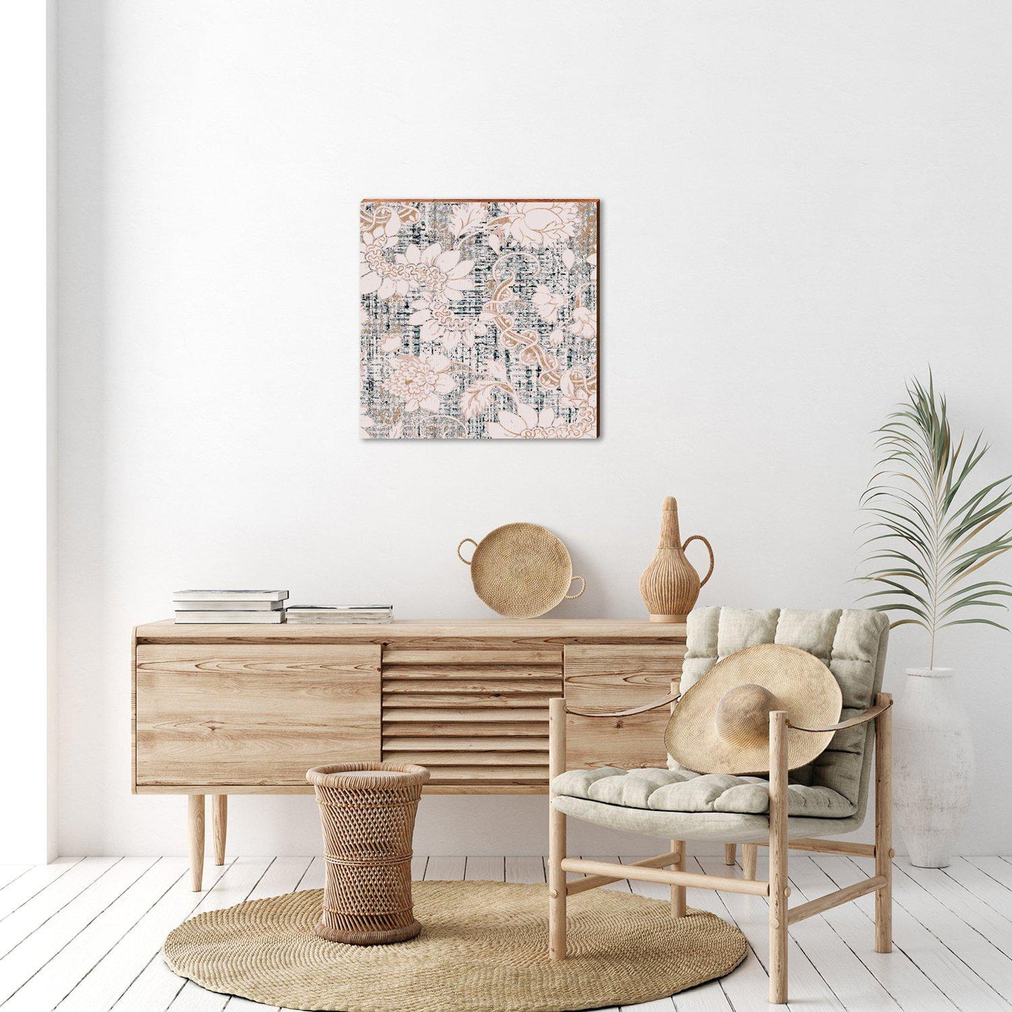Boho Rug Pattern Light & Dark Floral | Wall Art Print on Real Wood
