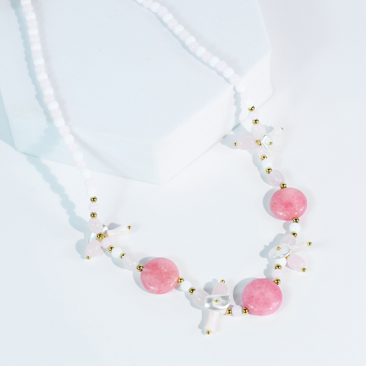 Rosy Glow Beaded Necklace