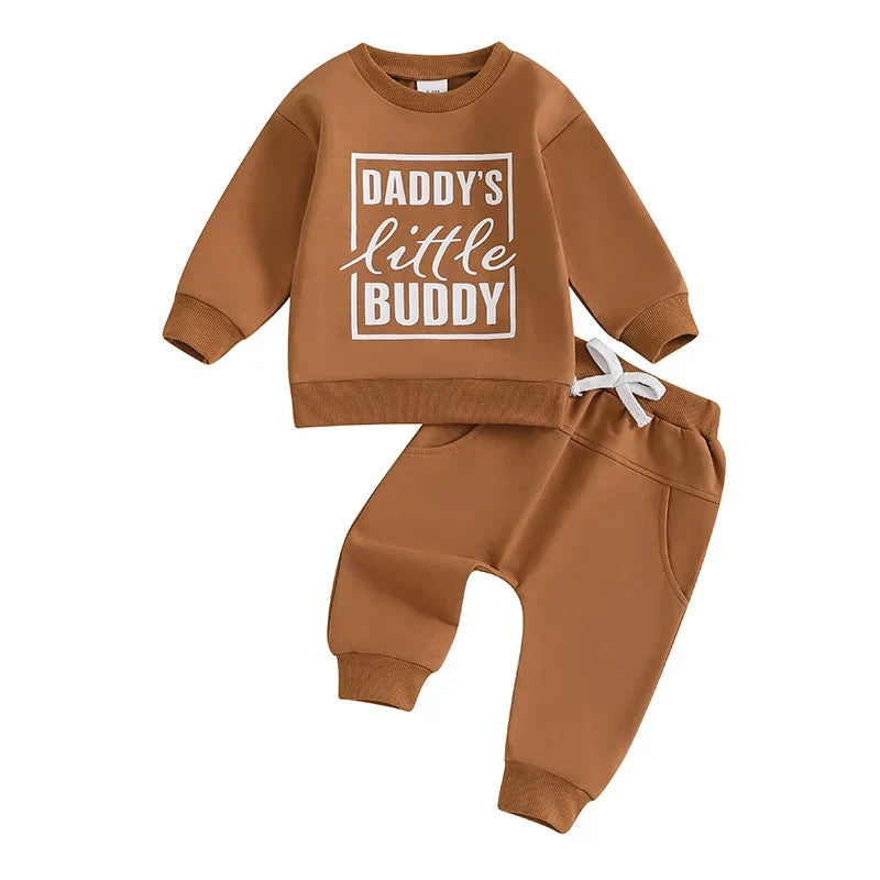 Baby Toddler Boys 2Pcs Daddy's Little Buddy Jogger Set Long Sleeve Letters Print Top with Elastic Waist Pants Outfit