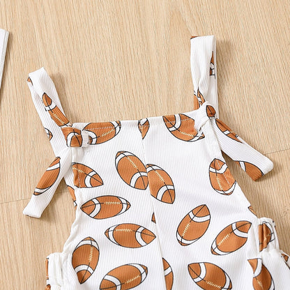 Baby Toddler Girl Jumpsuit Football Print Romper Bell Bottom Tank Romper