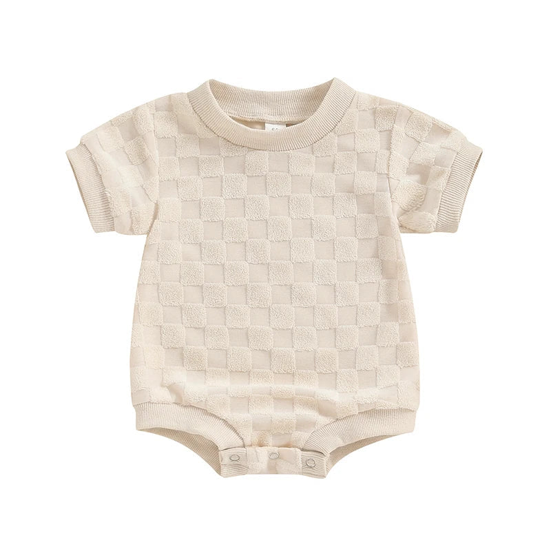 Baby Boys Girls Bodysuit Short Sleeve Crew Neck Checkerboard Summer Playsuit Romper