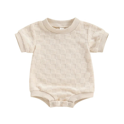 Baby Boys Girls Bodysuit Short Sleeve Crew Neck Checkerboard Summer Playsuit Romper