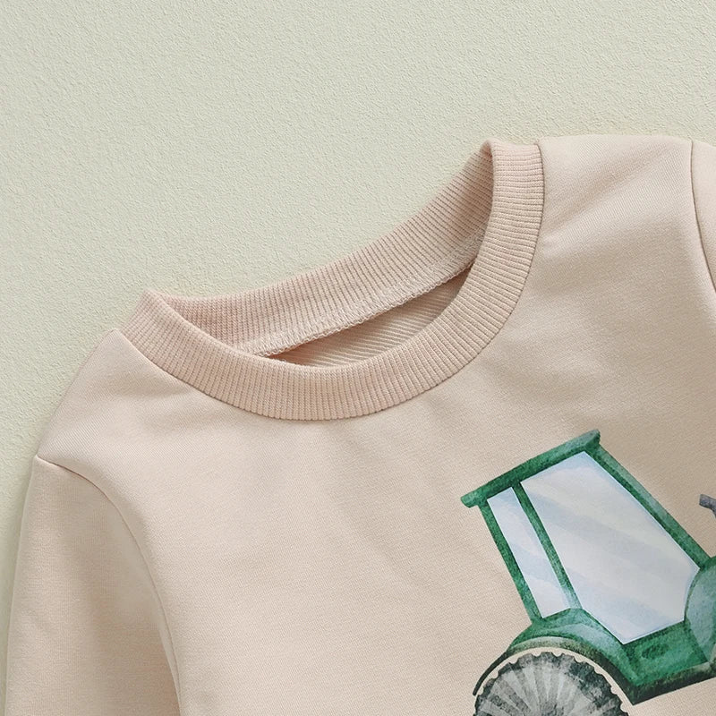 Baby Toddler Boys 2Pcs Big / Little Brother Matching Siblings Autumn Outfit Long Sleeve O Neck Letter Tractor Print Top Solid Color Pants Set