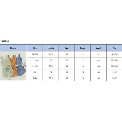 Baby Toddler Girls 2Pcs Summer Outfit Solid Button Tank Top and Ribbed Drawstring Shorts