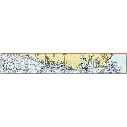 Ocean City, Maryland to Lewes, Delaware Map Wooden Sign | Wall Art Print on Real Wood