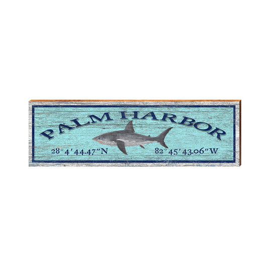 Palm Harbor Shark Blue Latitude Longitude | Wall Art Print on Real Wood