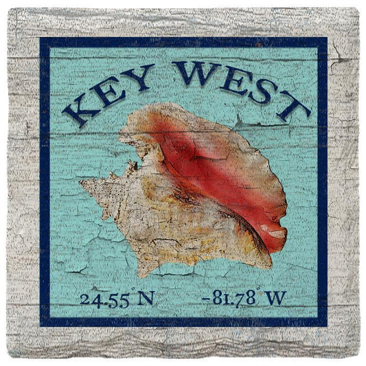 Key West Conch Blue Latitude Longitude Coaster Set