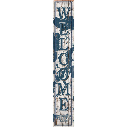 Welcome Alexandria Chain of Lakes White & Navy Shabby Map | Wall Art Print on Real Wood