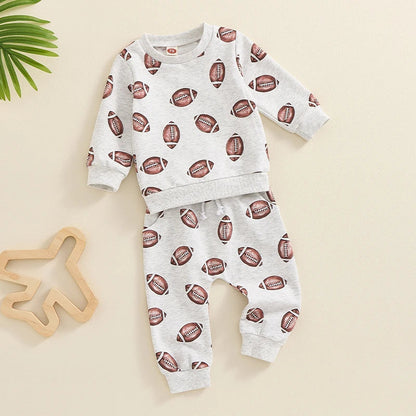 Baby Toddler Boys Girls 2Pcs Football Print Long Sleeve Round Neck Top Drawstring Pockets Pants Set