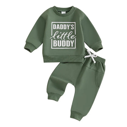 Baby Toddler Boys 2Pcs Daddy's Little Buddy Jogger Set Long Sleeve Letters Print Top with Elastic Waist Pants Outfit