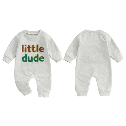 Baby Boys Mama's Boy / Little Dude Fall Romper Letter Embroidery Long Sleeve Crew Neck Full Length Jumpsuit
