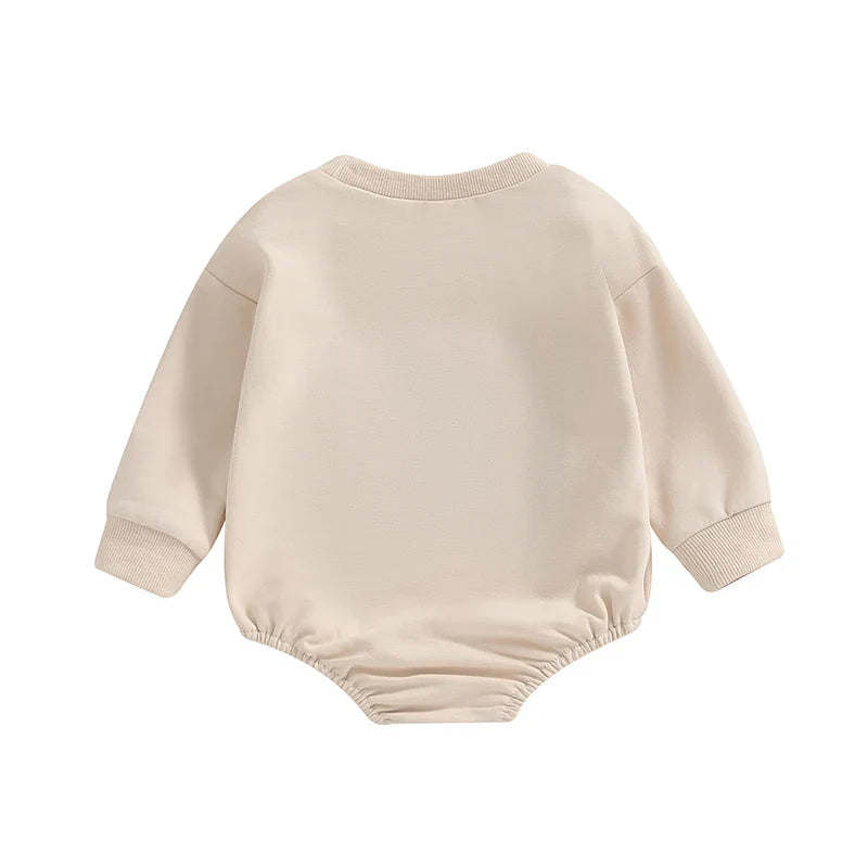 Baby Girls Boys Little Bean Bodysuit Long Sleeve Letter Embroidery Casual Playsuit Romper