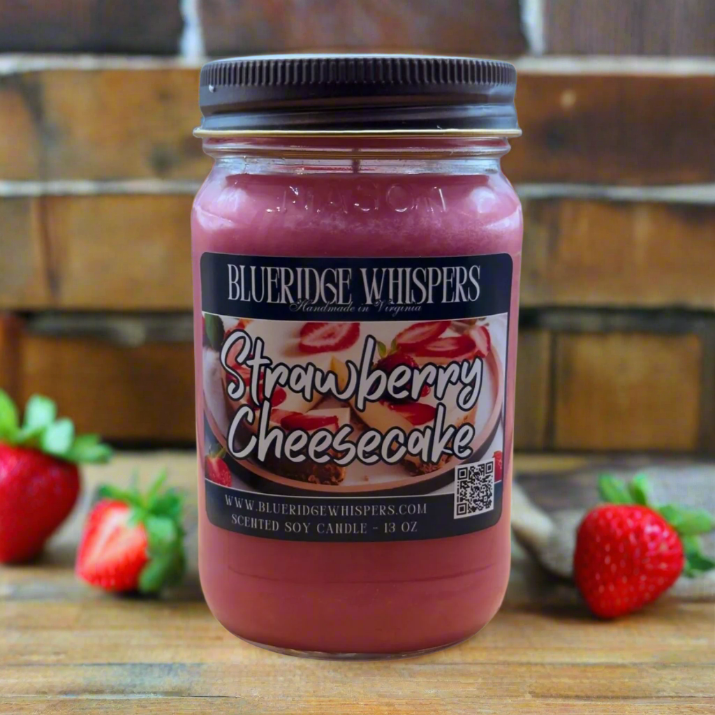 Strawberry Cheesecake – Dessert Soy Candle with Vanilla & Graham Crust | 16 oz Mason Jar