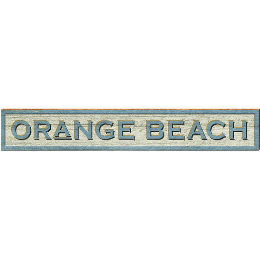 Orange Beach Coastal Blue Sign | Wall Art Print on Real Wood