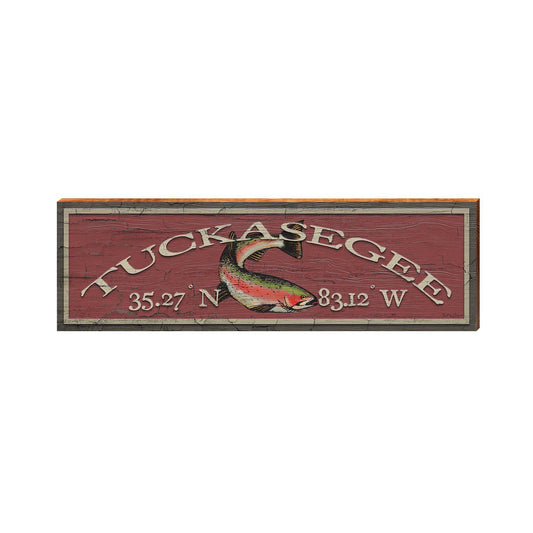 Tuckasegee Trout Red Latitude Longitude | Wall Art Print on Real Wood