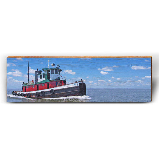 Tugboat Chugging Along | Wall Art Print on Real Wood