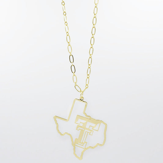 Texas Tech Map Necklace Gold T33