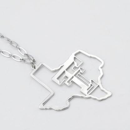 Texas Tech Map Necklace Silver T33