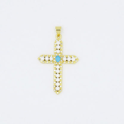 Pearl Gem Cross Charm
