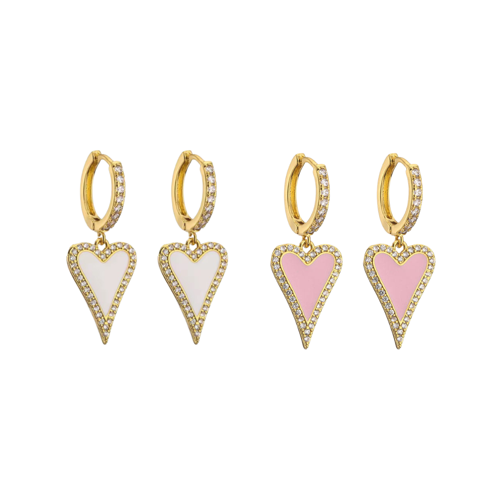 Modern Heart Drop Earrings 18K Gold Non Tarnish