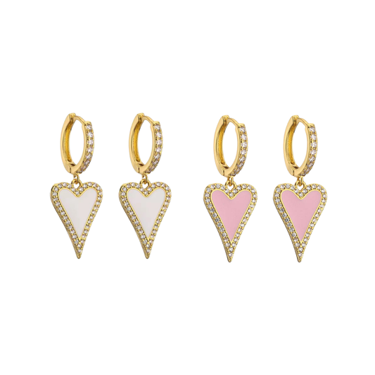 Modern Heart Drop Earrings 18K Gold Non Tarnish