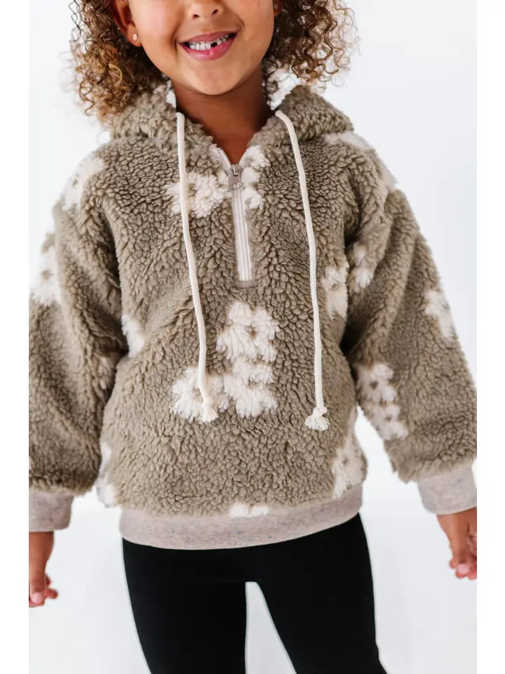 FINAL SALE-Taupe Floral Sherpa Hoodie