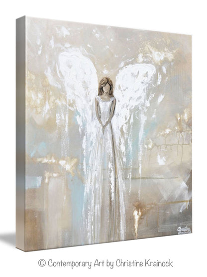 GICLEE PRINT Art Angel Painting Fine Art Guardian Angel Grey White Cream Beige Home Wall Decor