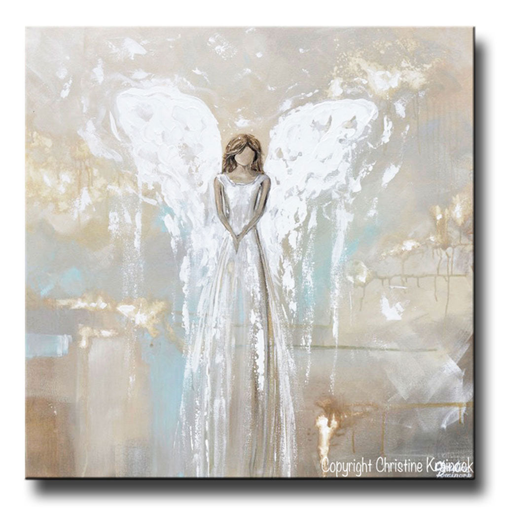 GICLEE PRINT Art Angel Painting Fine Art Guardian Angel Grey White Cream Beige Home Wall Decor